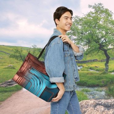 Copper and metallic blue stripes tote