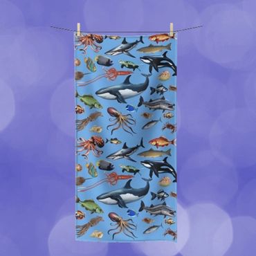 Sea life blue body towel