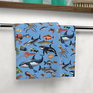 Sea life blue face towel