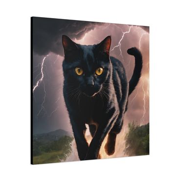 wall art - black cat in thunderstorm