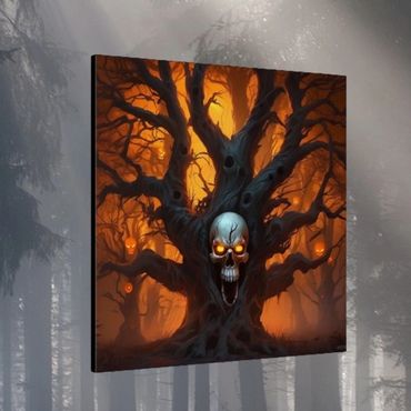 Cracked screaming skull in a haunted tree