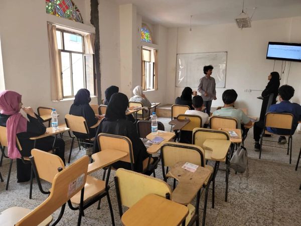 Students at a Yemeni school imparting a Non-Violent Communication training under the Peace Gong