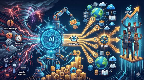 This image depicts the business word faced with Skill Shortages, Time Pressure and Vendor agendas. A