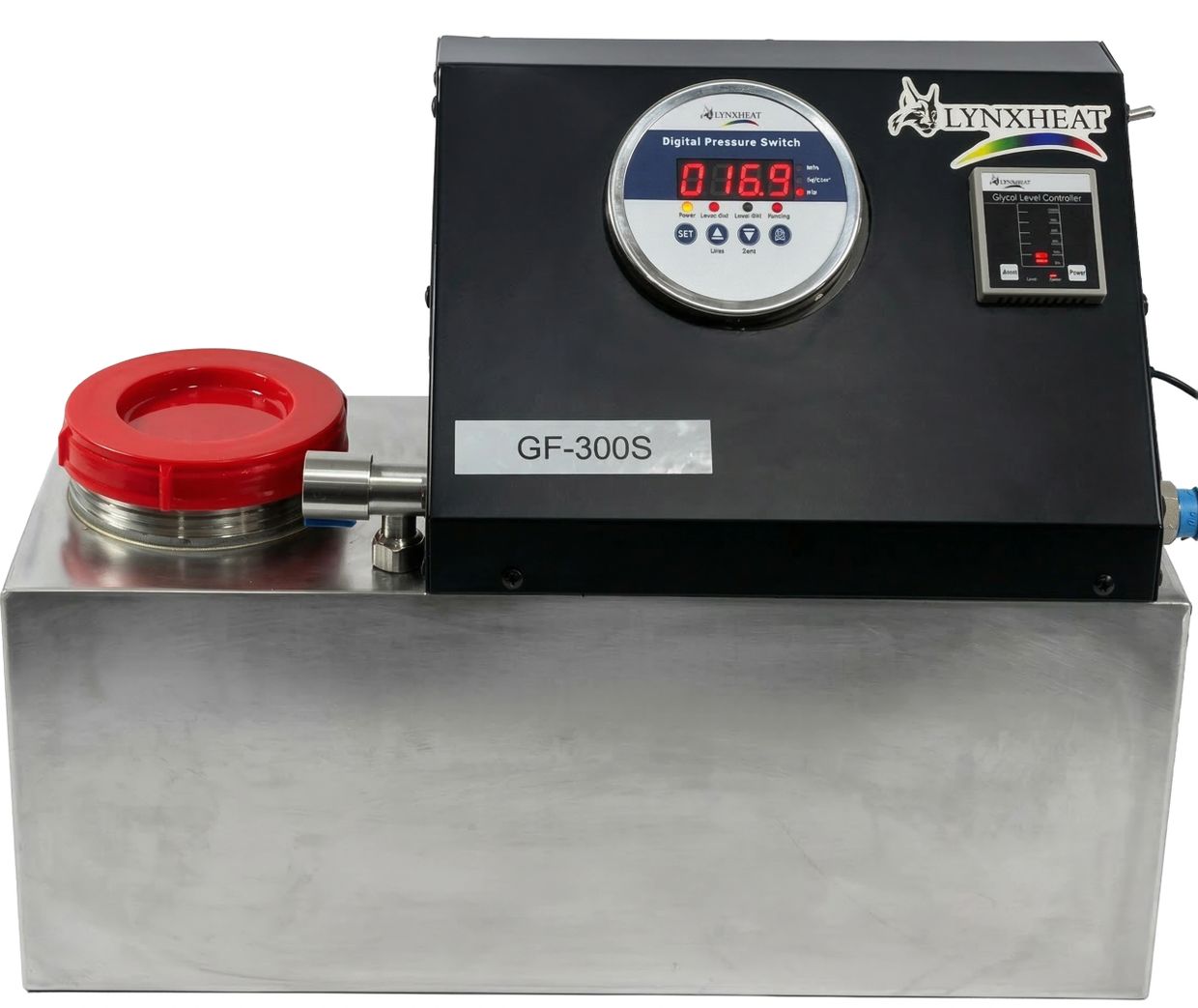 Lynxheat GF-300S digital pressure switch with a red cap on a metallic base.