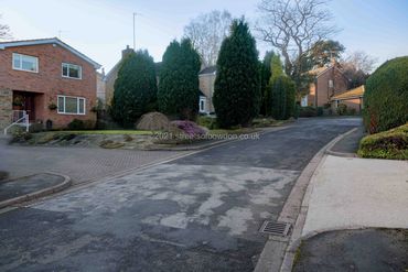 Residential road with detached homes