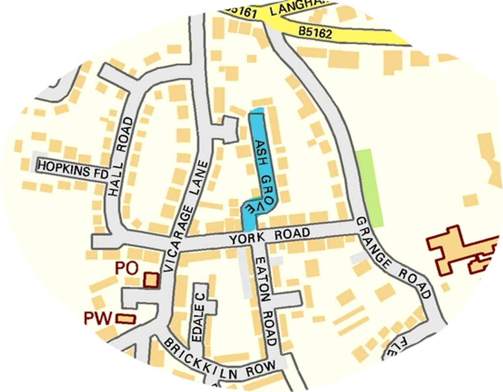Map showing location of Ash Grove, one of the streets of Bowdon
