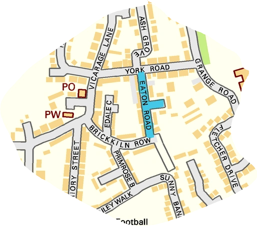 Map showing location of Eaton Road, one of the streets of Bowdon
