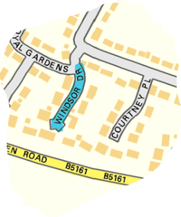Map showing location of Windsor Drive, one of the streets of Bowdon