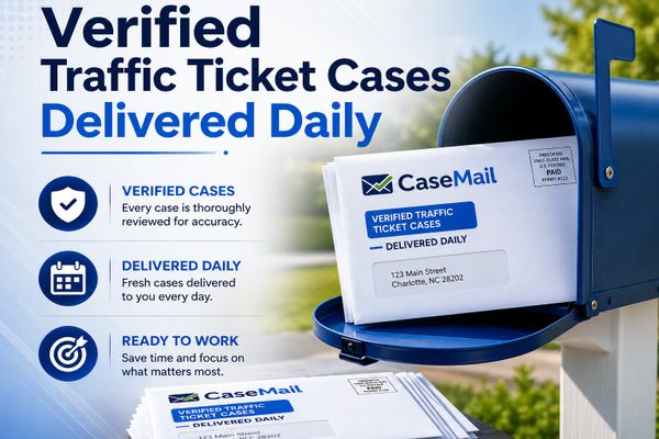 Traffic ticket citation creating new legal case lead for traffic lawyer marketing using direct mail