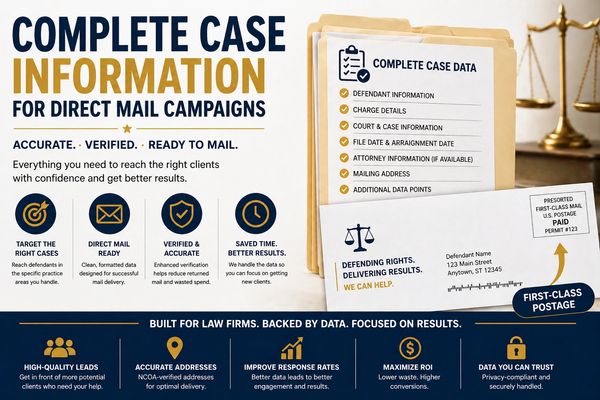 Case Mail provides detailed court case information with every criminal defense lead