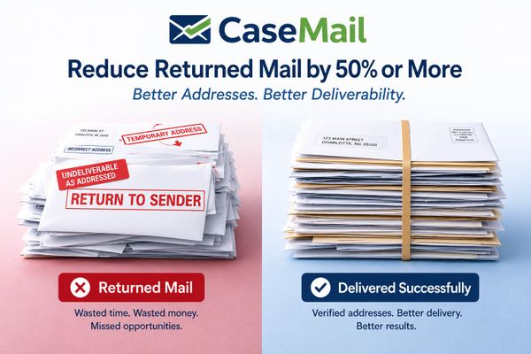 Direct mail comparison showing returned mail versus delivered mail using verified address data