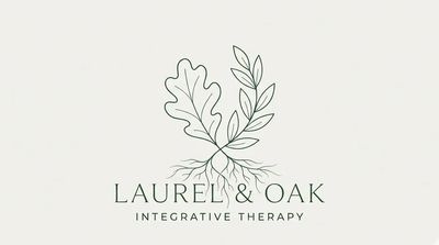 Logo for Laurel & Oak Integrative Therapy with leaf illustrations.