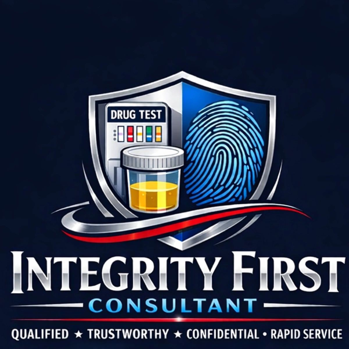 Logo for Integrity First Consultant featuring drug test and fingerprint icons.