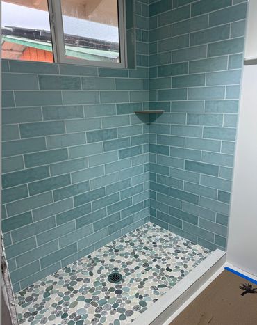 Subtle translucent on ceramic tile, natural stone pebble floors