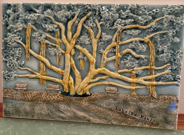 Maui banyan tree, handmade pottery tile