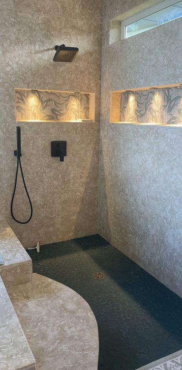 Shells reef, stone pavers with custom painted koi fish niche