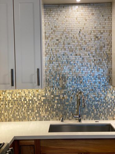 custom mosaic gradient blend, glass tile