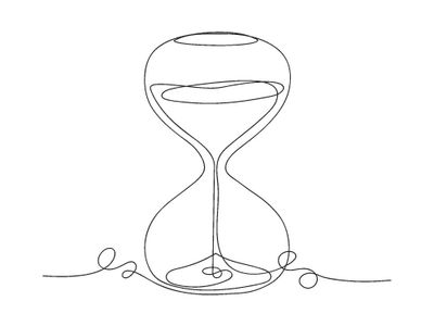 Line drawing of an hourglass for time travel books
