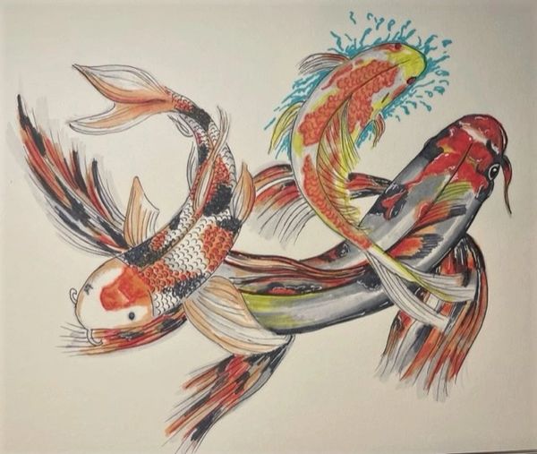 Koi drawing with alcohol ink markers