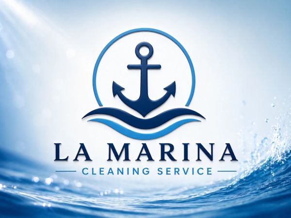 Logo of La Marina Cleaning Service with an anchor and waves.