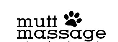 Logo with a paw print and the text 'mutt massage'.