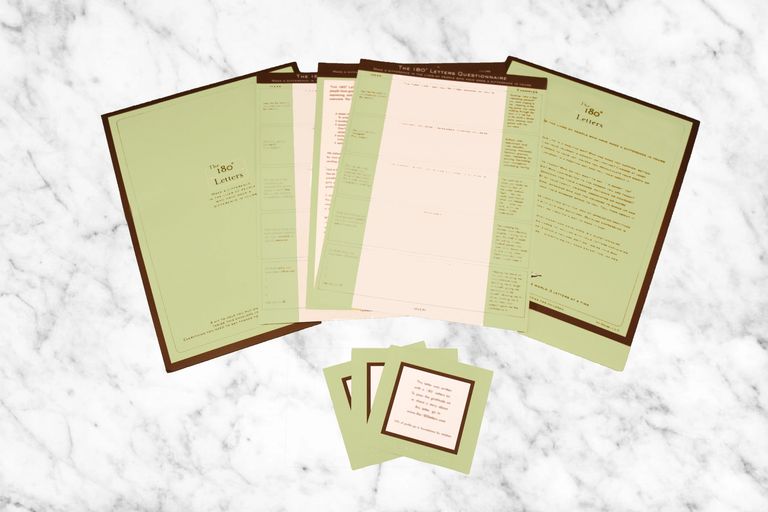 The 180° Letters include 6 pieces of stationery, 3 questionnaires, 3 enclosure cards, 3 seals