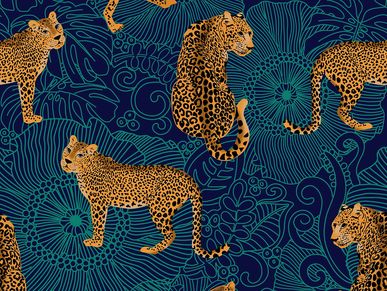 Cheetahs on retro pattern