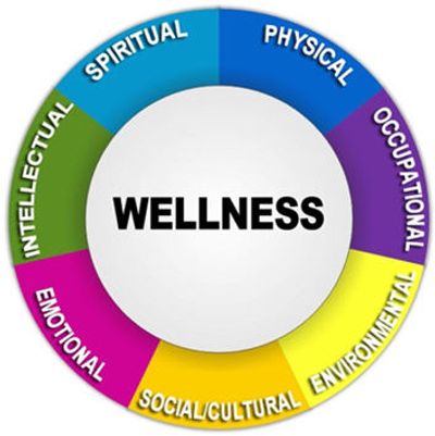 A colorful wellness wheel showing eight dimensions of wellness.