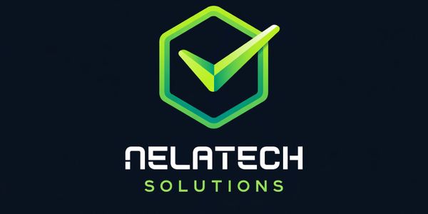Logo of Nelatech Solutions with a green checkmark inside a hexagon.