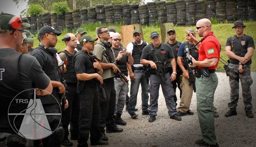 Mario Knapp teaches submachine gun to SWAT personnel in Sao Paulo, Brazil