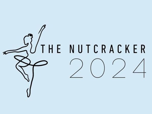 Minimalist line art of a ballerina with 'The Nutcracker 2024' text.