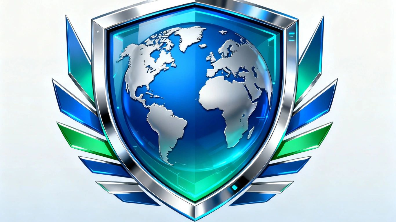 International Tech Collect Limited logo, a silver, green and blue shield featuring a central globe