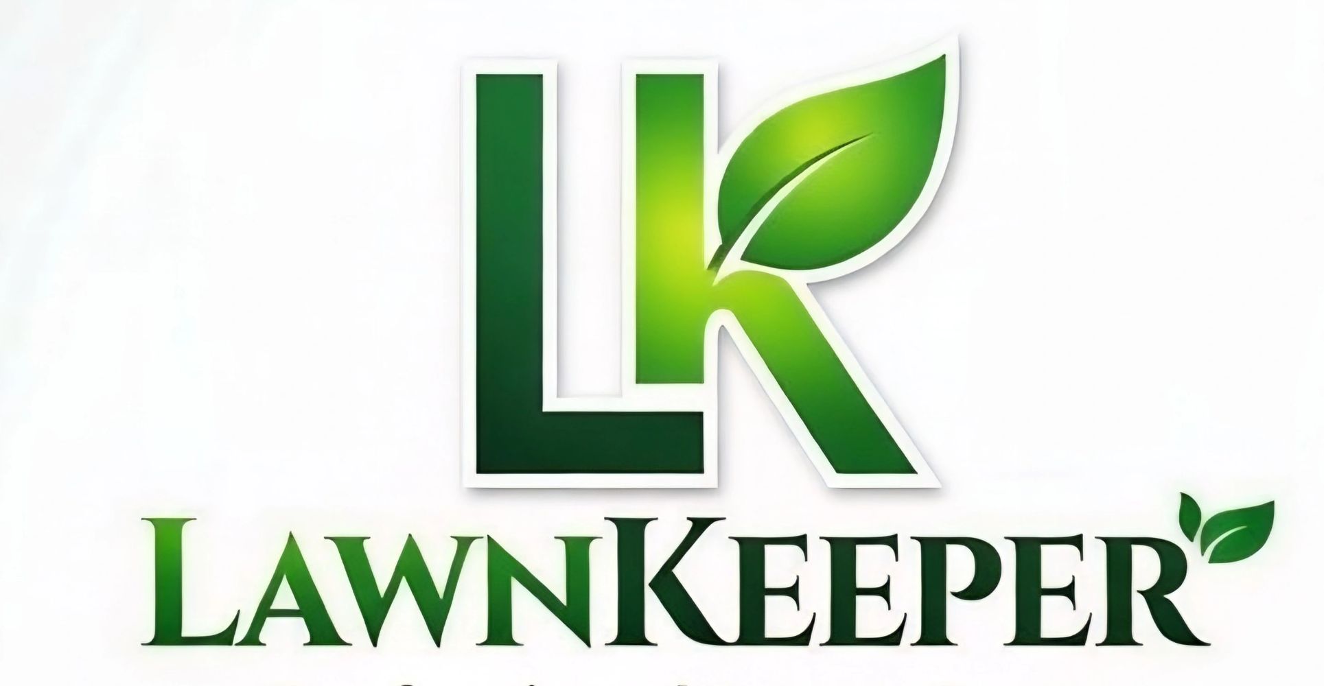 LawnKeeper logo with green gradient and leaf design.
