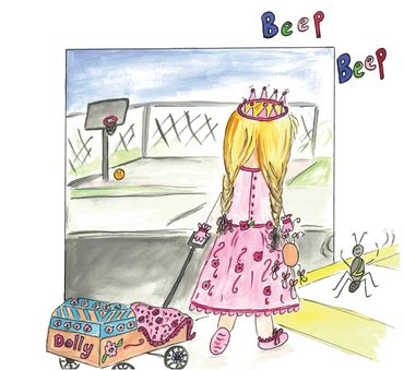 Little sister Rosie is following her brother to the park. She is a sweet little finger puppet, from