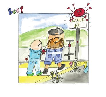 Thomas and Theodore walk across the street to play in the school yard.