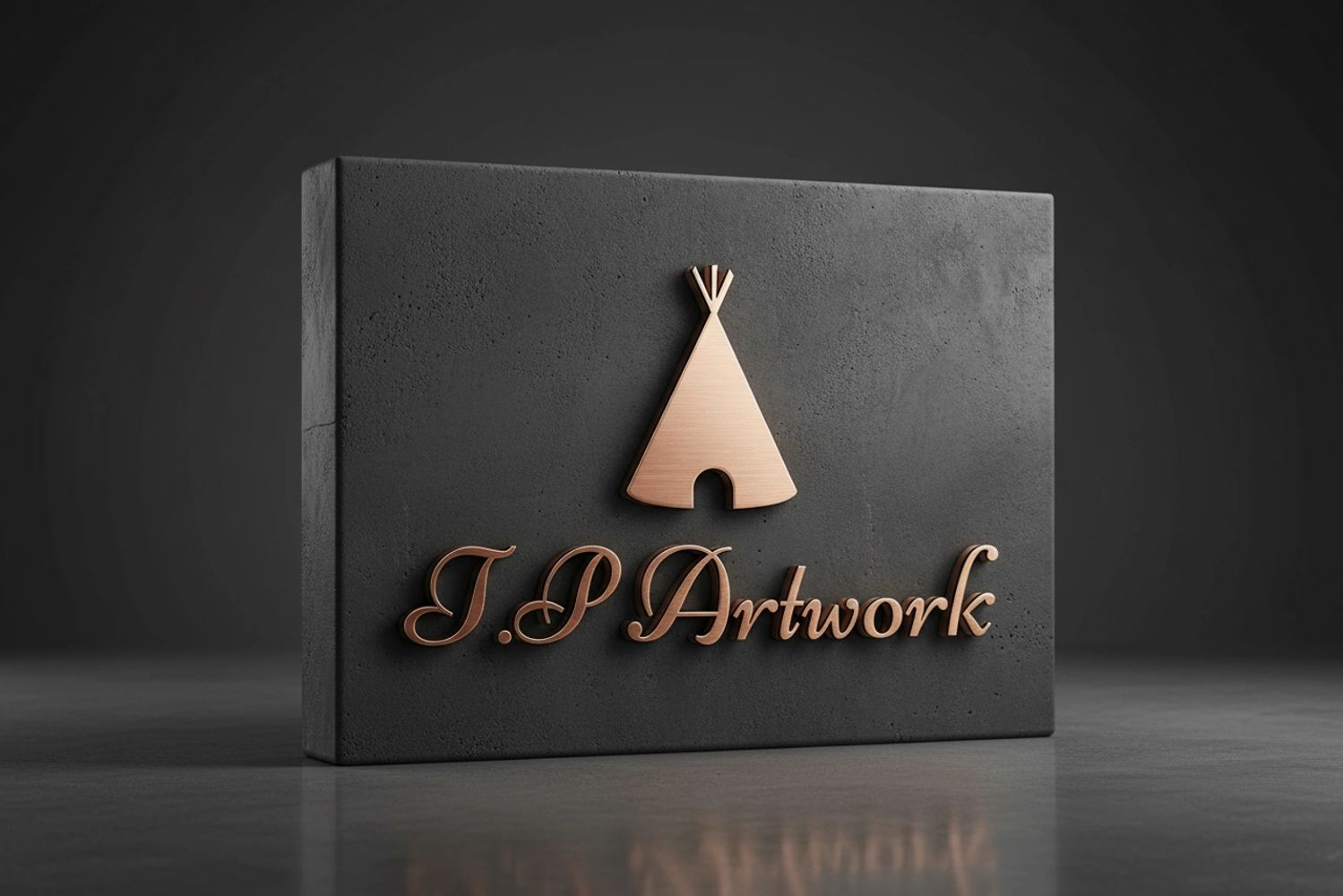 Elegant logo on a dark textured block.