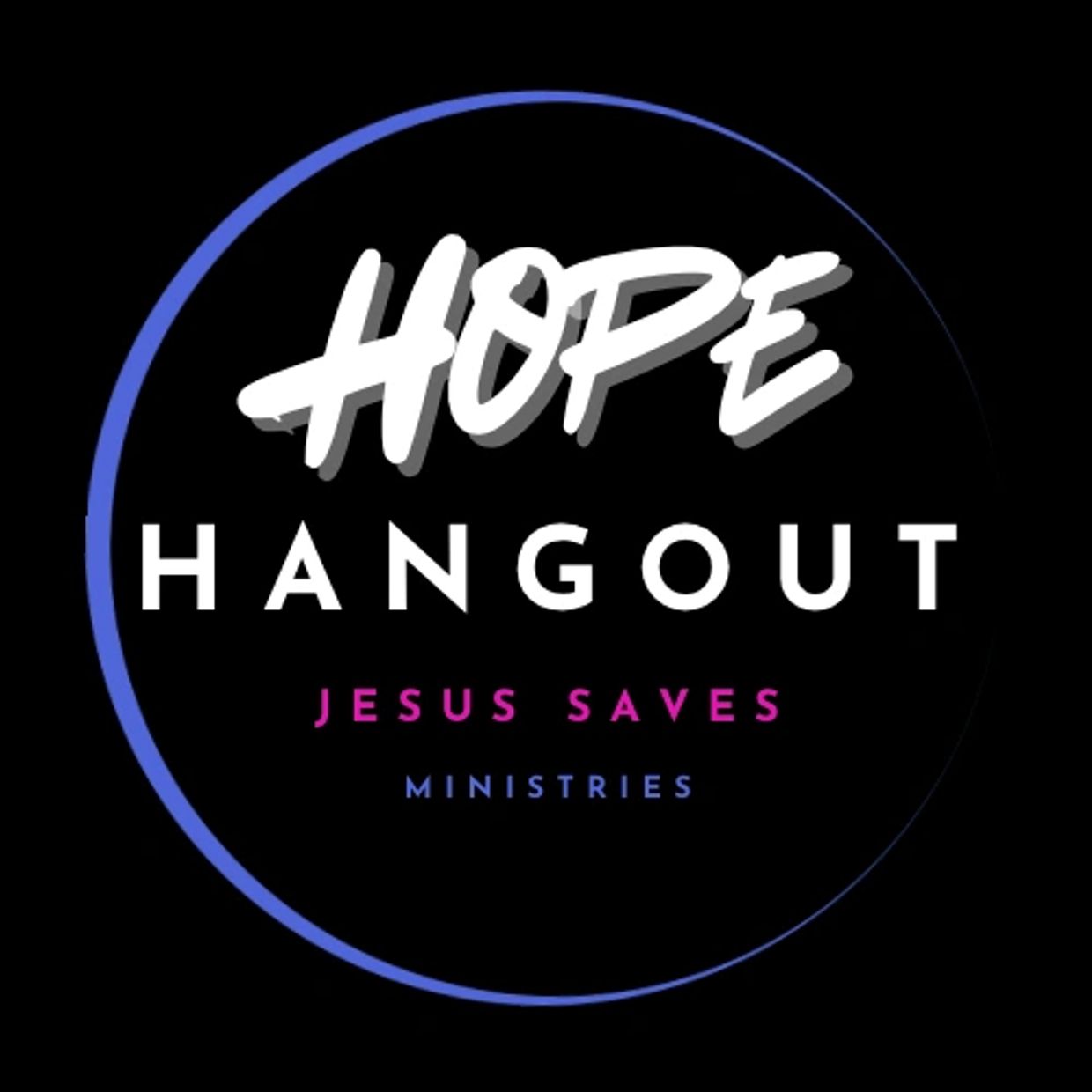 Logo of Hope Hangout Jesus Saves Ministries with a black background.