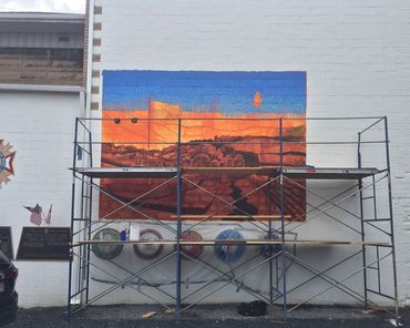 First layers on outdoor Mount Carmel VFW mural, America the Beautiful.
