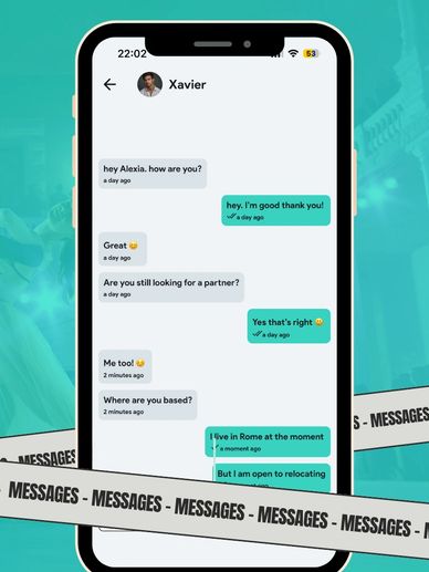 A dating app chat about finding a partner and relocating from Rome.
