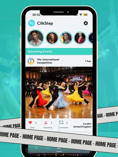Mobile app screen showing upcoming dance championship event details in London.