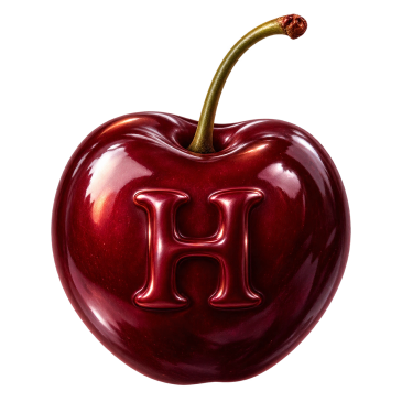 A cherry with the letter H embossed on it.