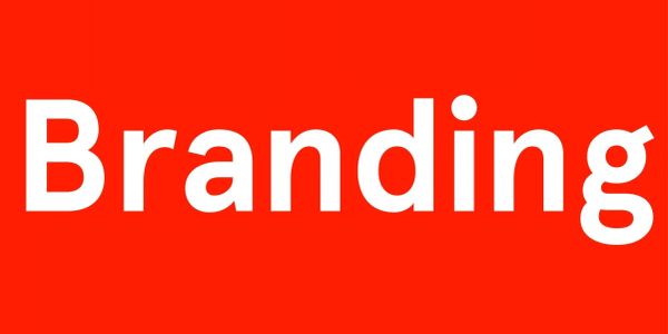 Bold white text 'Branding' on a bright red background.