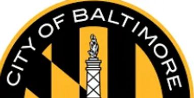 Seal of the City of Baltimore featuring a monument and Maryland flag colors.