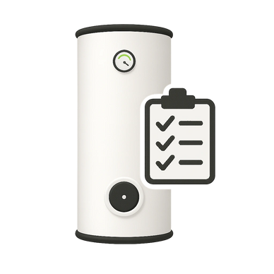 Hot water tank maintenance icon.