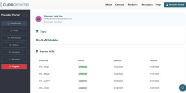 Dashboard of a medical provider portal showing recent IVRs and tools.