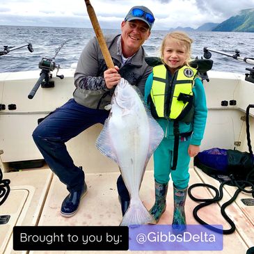 Young lady catches her first halibut on her own with Reel Alaska Fishing Charters