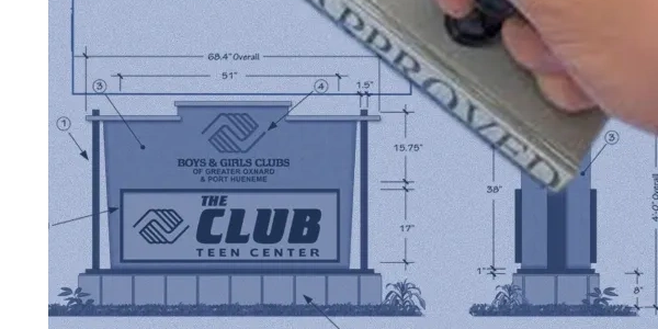 Sign design blueprint drawing of monument sign or small business sign with custom sign logo design.