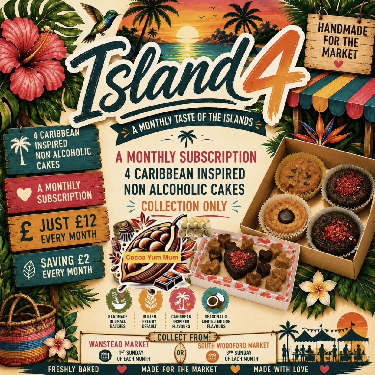 Island 4 Caribbean-inspired non-alcoholic cake subscription.