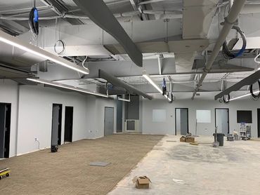 Open plenum ceiling with Chroma Collections acoustic vertical baffles