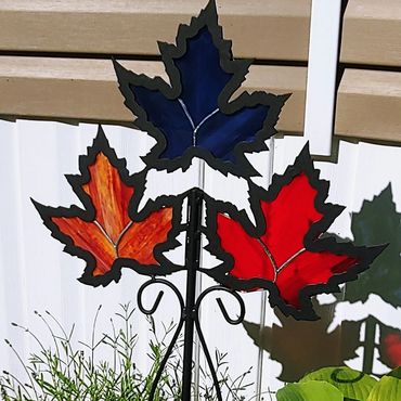 Wrought iron stand. Stained Glass leaves are customisable and can be changed out per season.